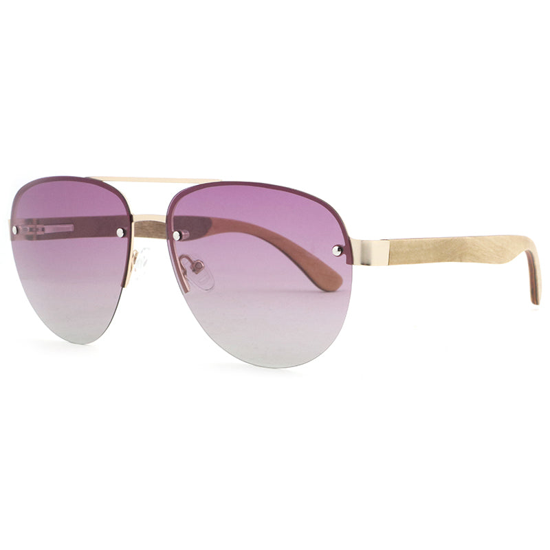 RADAR PURPLE Aviator Sunglasses Stainless Steel Polarised Lens Wooden Arms - Hashtag Bamboo