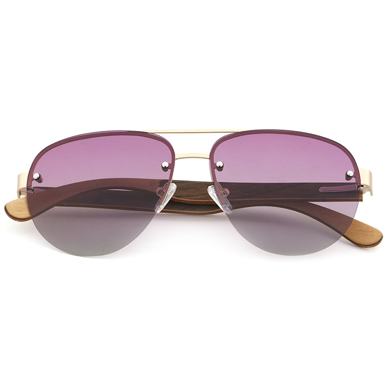RADAR PURPLE Aviator Sunglasses Stainless Steel Polarised Lens Wooden Arms - Hashtag Bamboo