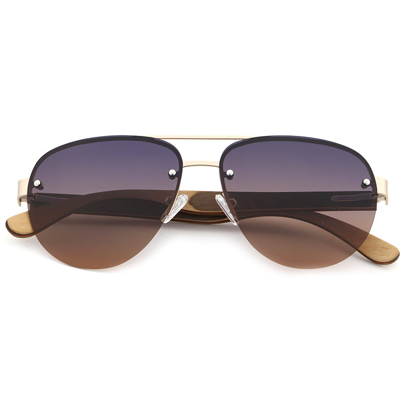 RADAR OMBRÉ Aviator Sunglasses Stainless Steel Polarised Lens Wooden Arms - Hashtag Bamboo