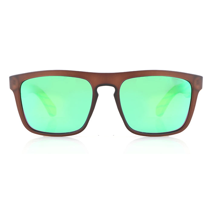 MANSHADY Opaque Brown Sunglasses Green Mirror Polarised Lens Wooden Arms - Hashtag Bamboo