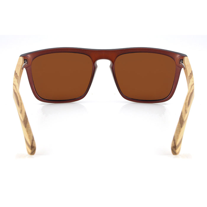 Best selling men's sunglasses with zebrawood arms and brown polarized lens. Personalise your pair for only R50.