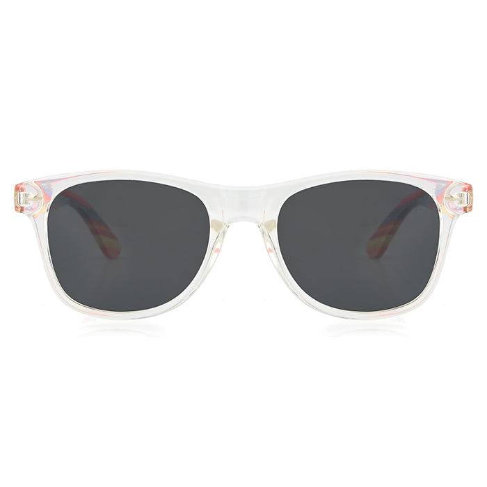 IBIZA CLEAR GREY Men's Sunglasses Polarised Lens Wooden Rainbow Arms