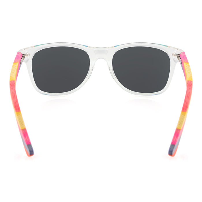 IBIZA CLEAR GREY Men's Sunglasses Polarised Lens Wooden Rainbow Arms