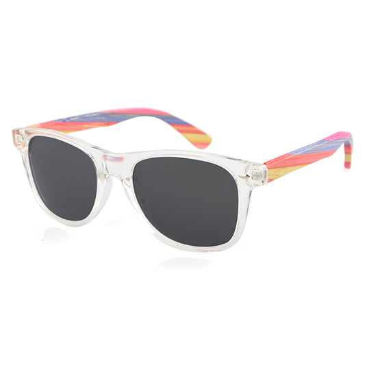 IBIZA CLEAR GREY Men's Sunglasses Polarised Lens Wooden Rainbow Arms