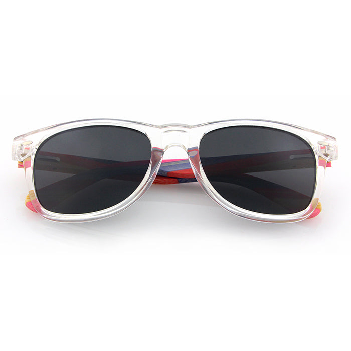 IBIZA CLEAR GREY Men's Sunglasses Polarised Lens Wooden Rainbow Arms