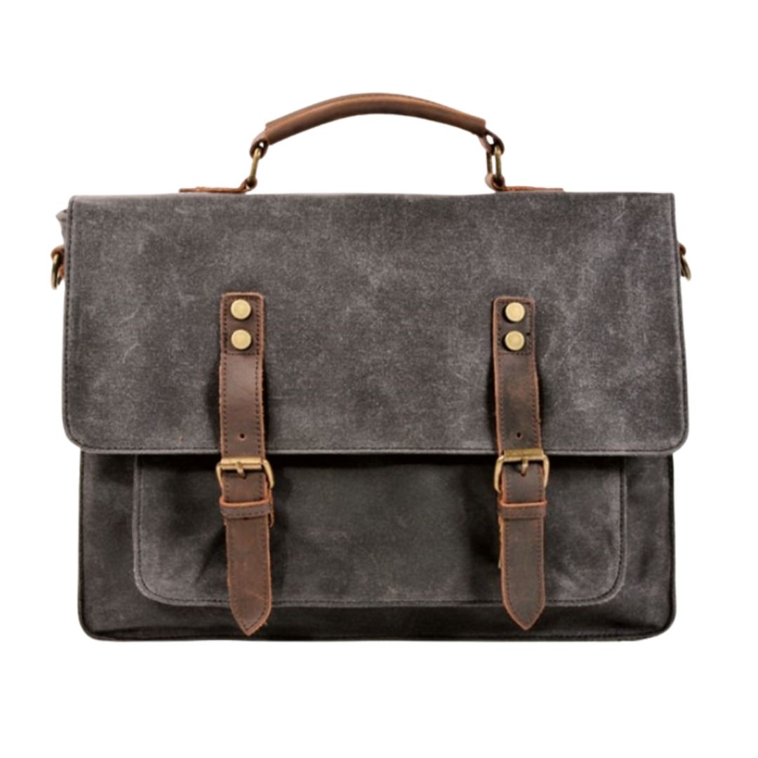 HARVARD KHAKI GREY Waxed Canvas Leather Messenger Bag Vintage