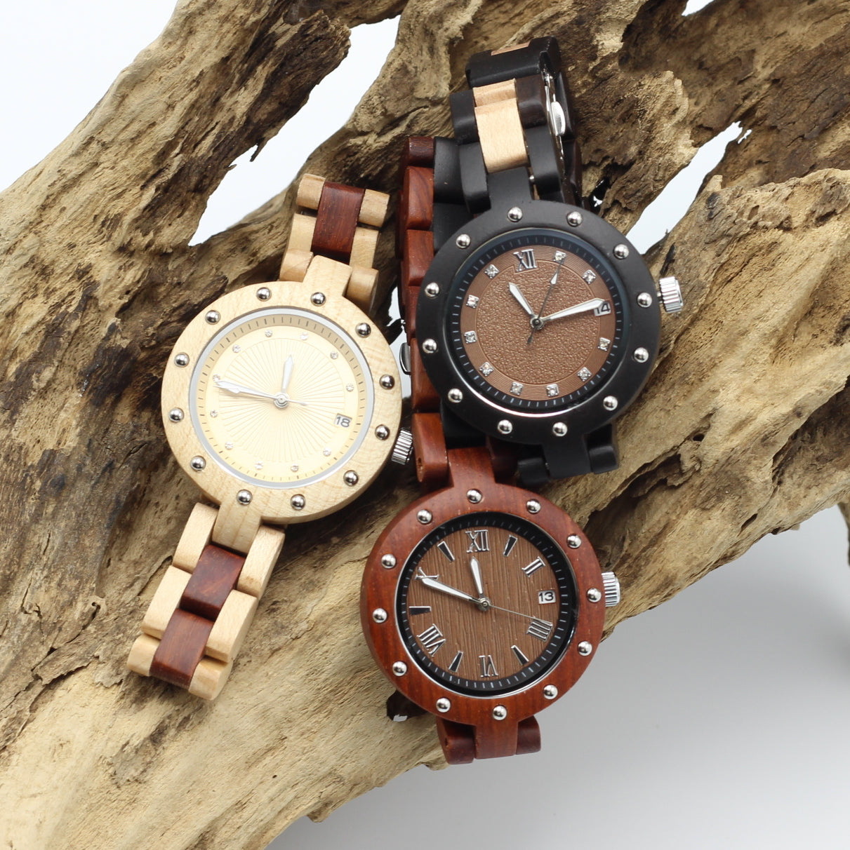 MISSDATE Ladies Solid Wooden Watch with DATE function - THE VERNE RED - Hashtag Bamboo