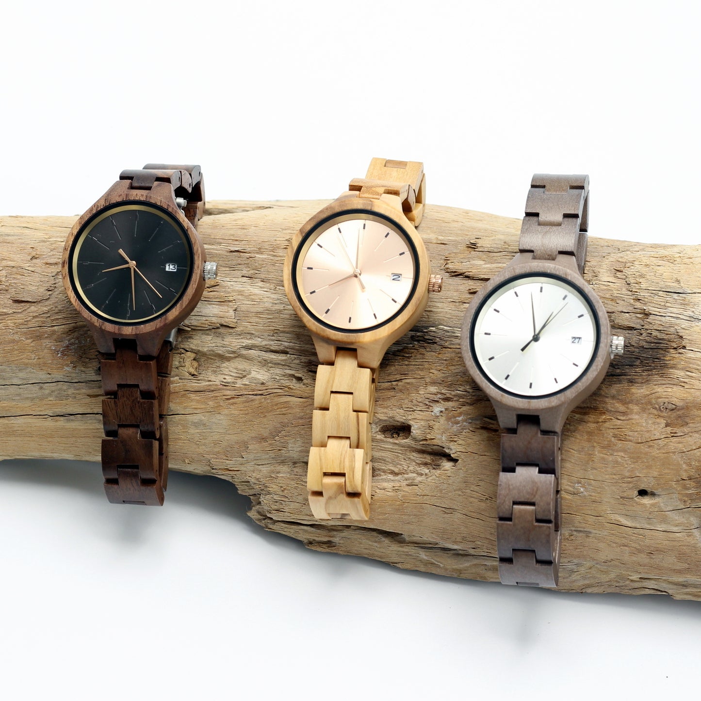 MISSDATE Ladies Solid Wooden Watch with DATE function - THE VERONA OLIVE ROSE - Hashtag Bamboo