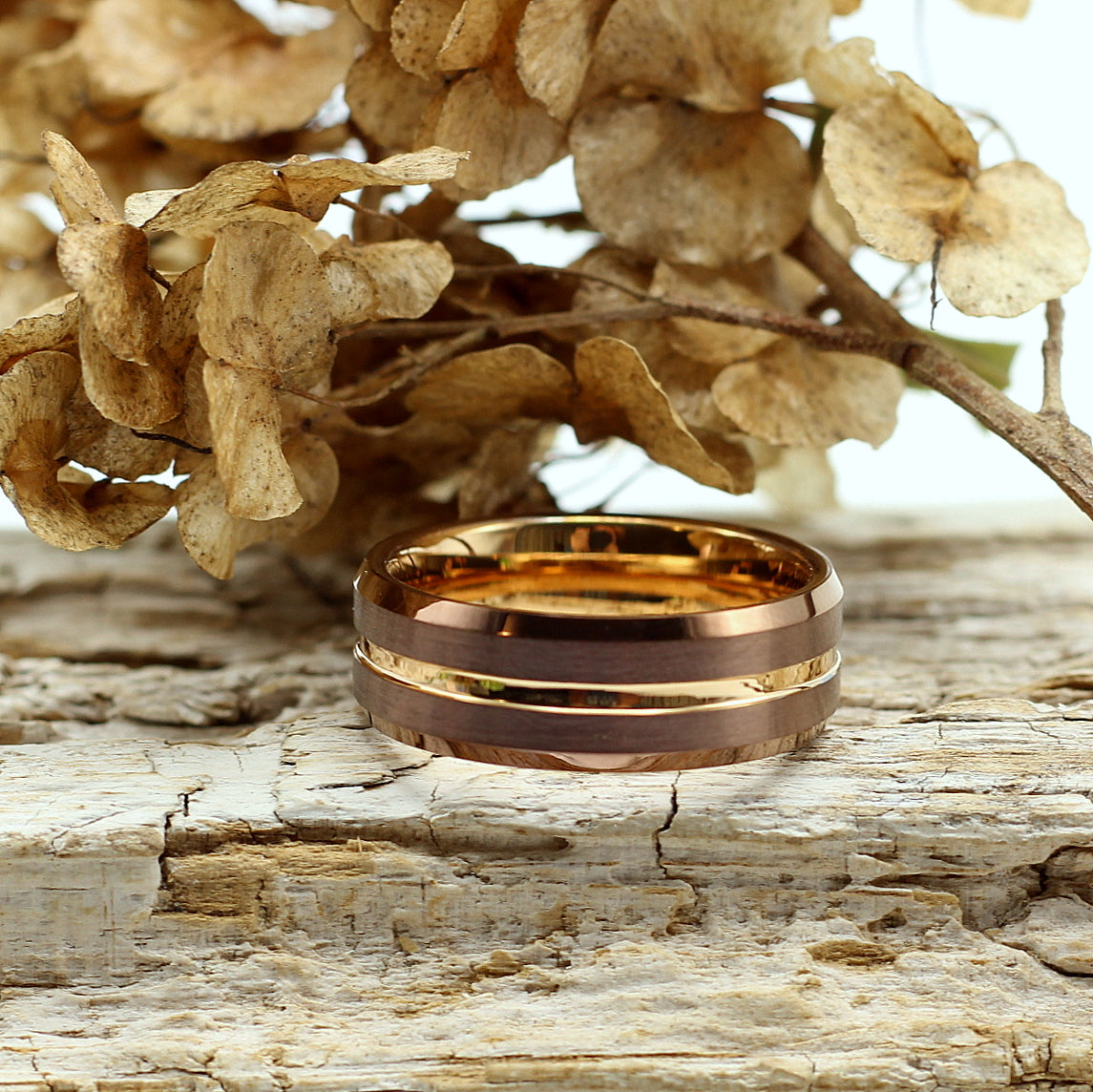 Men's Bronze Tungsten Ring with Rose Gold Centre 8mm