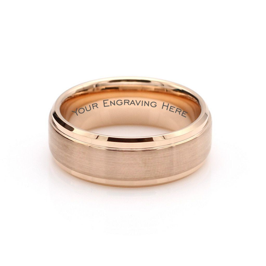 Men's Rose Gold Tungsten Ring with Stepped Edge