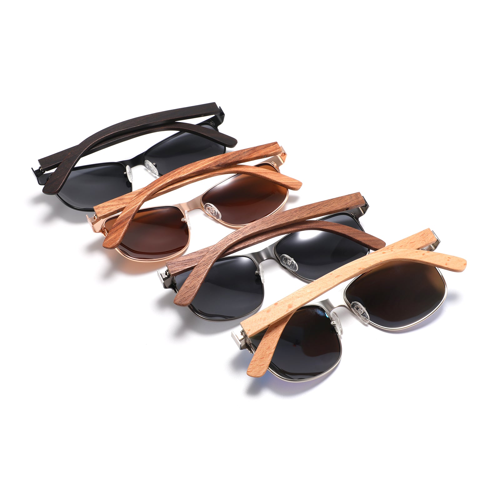 HOLLYWOOD BLACK Men's Metallic Sunglasses Grey Polarised Lens Wooden Arms - Hashtag Bamboo