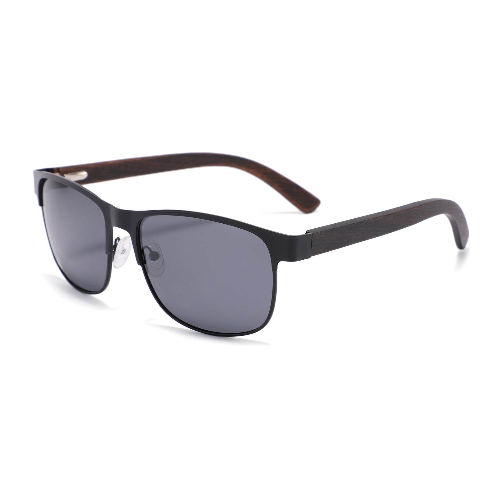 HOLLYWOOD BLACK Men's Metallic Sunglasses Grey Polarised Lens Wooden Arms - Hashtag Bamboo