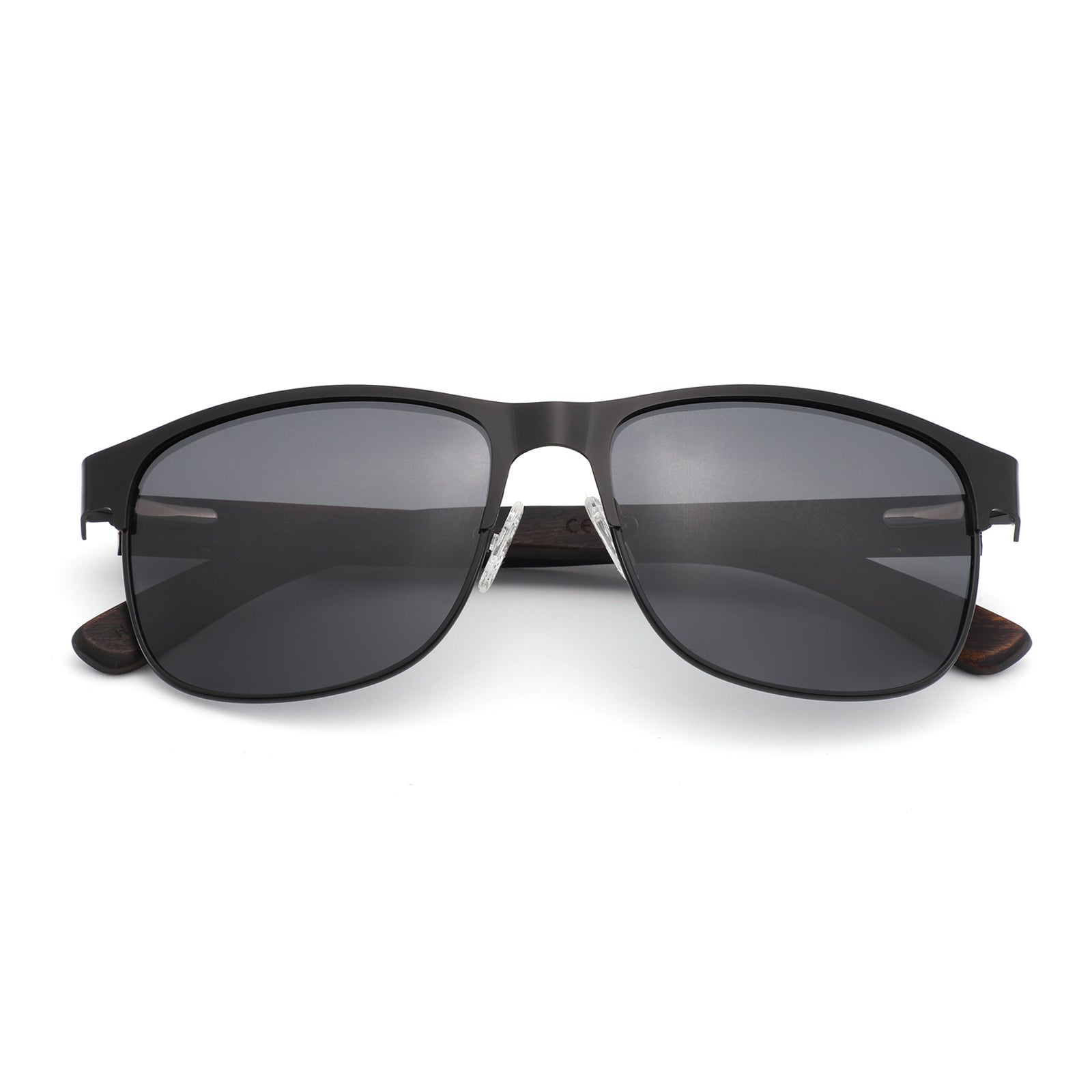 HOLLYWOOD BLACK Men's Metallic Sunglasses Grey Polarised Lens Wooden Arms - Hashtag Bamboo