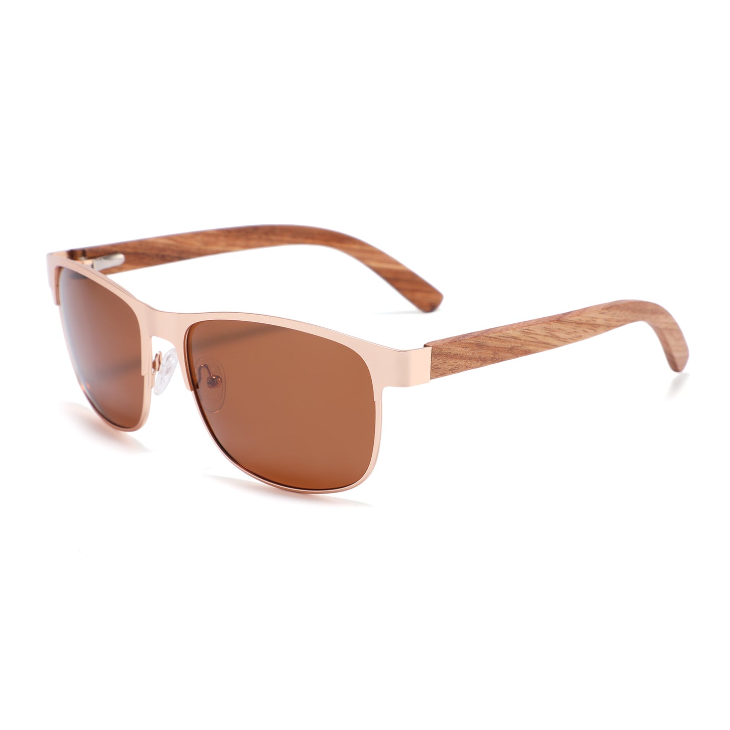 HOLLYWOOD BROWN Men's Metallic Sunglasses Polarised Lens Wooden Arms - Hashtag Bamboo