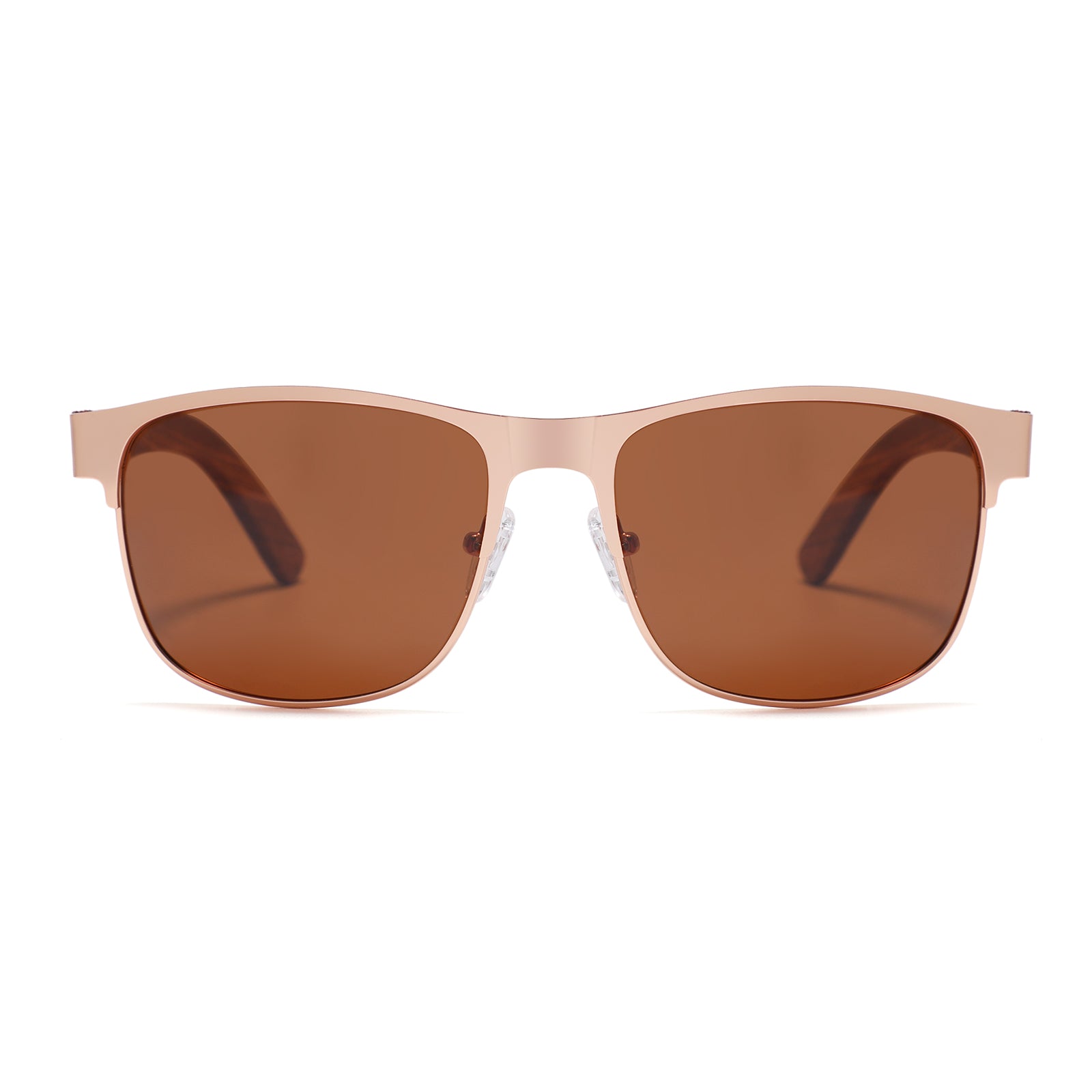 HOLLYWOOD BROWN Men's Metallic Sunglasses Polarised Lens Wooden Arms - Hashtag Bamboo