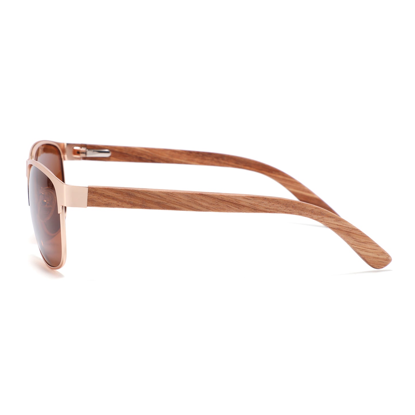 HOLLYWOOD BROWN Men's Metallic Sunglasses Polarised Lens Wooden Arms - Hashtag Bamboo