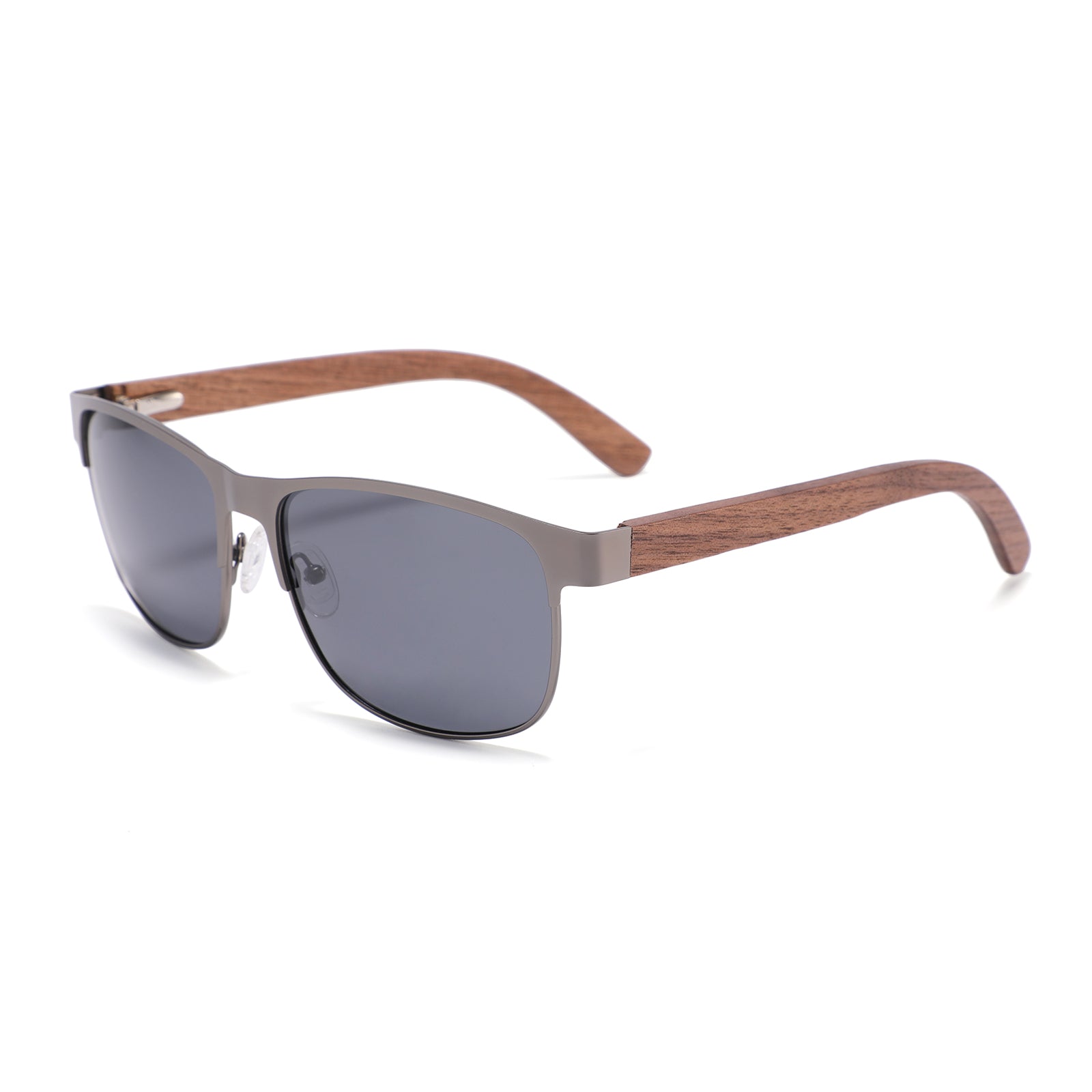 HOLLYWOOD DARK SILVER Men's Sunglasses Grey Polarised Lens Wooden Arms - Hashtag Bamboo