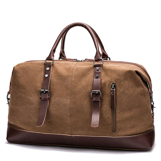 COLUMBUS BROWN Canvas and Vegan Leather Travel Duffel Bag