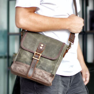 JIM HAWK BROWN Waxed Canvas Genuine Leather Crossbody