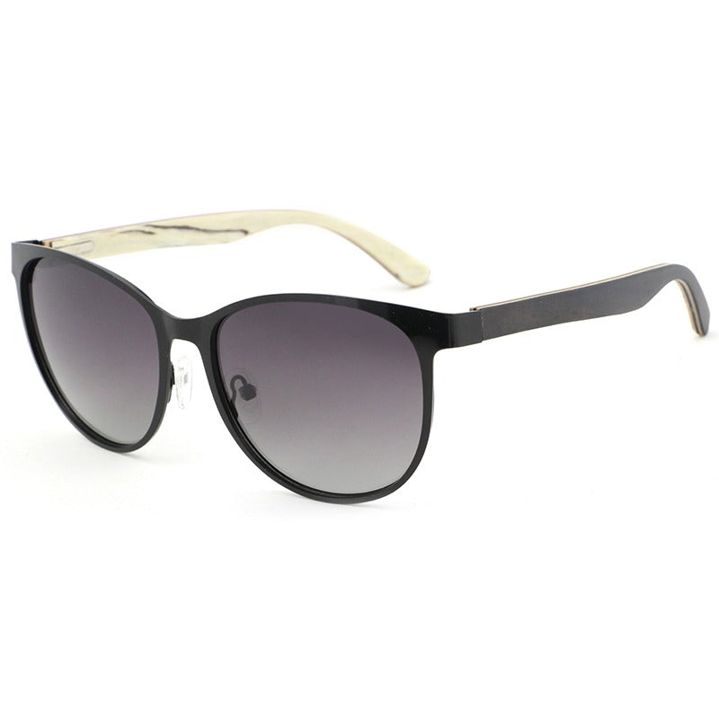 ICONICS BLACK Ladies Sunglasses Polarised Lens Wooden Arms