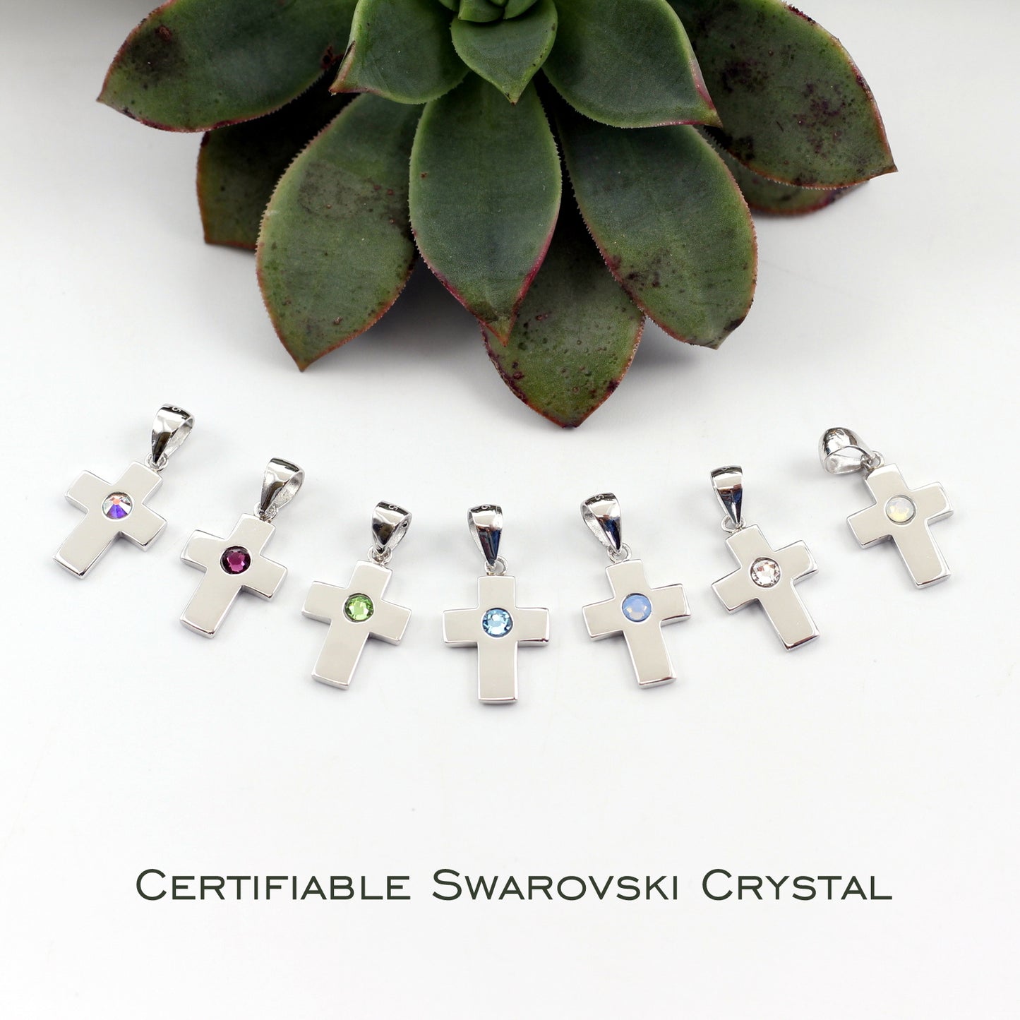 925 Sterling Silver Cross PENDANT Austrian Crystal 7 COLOURS