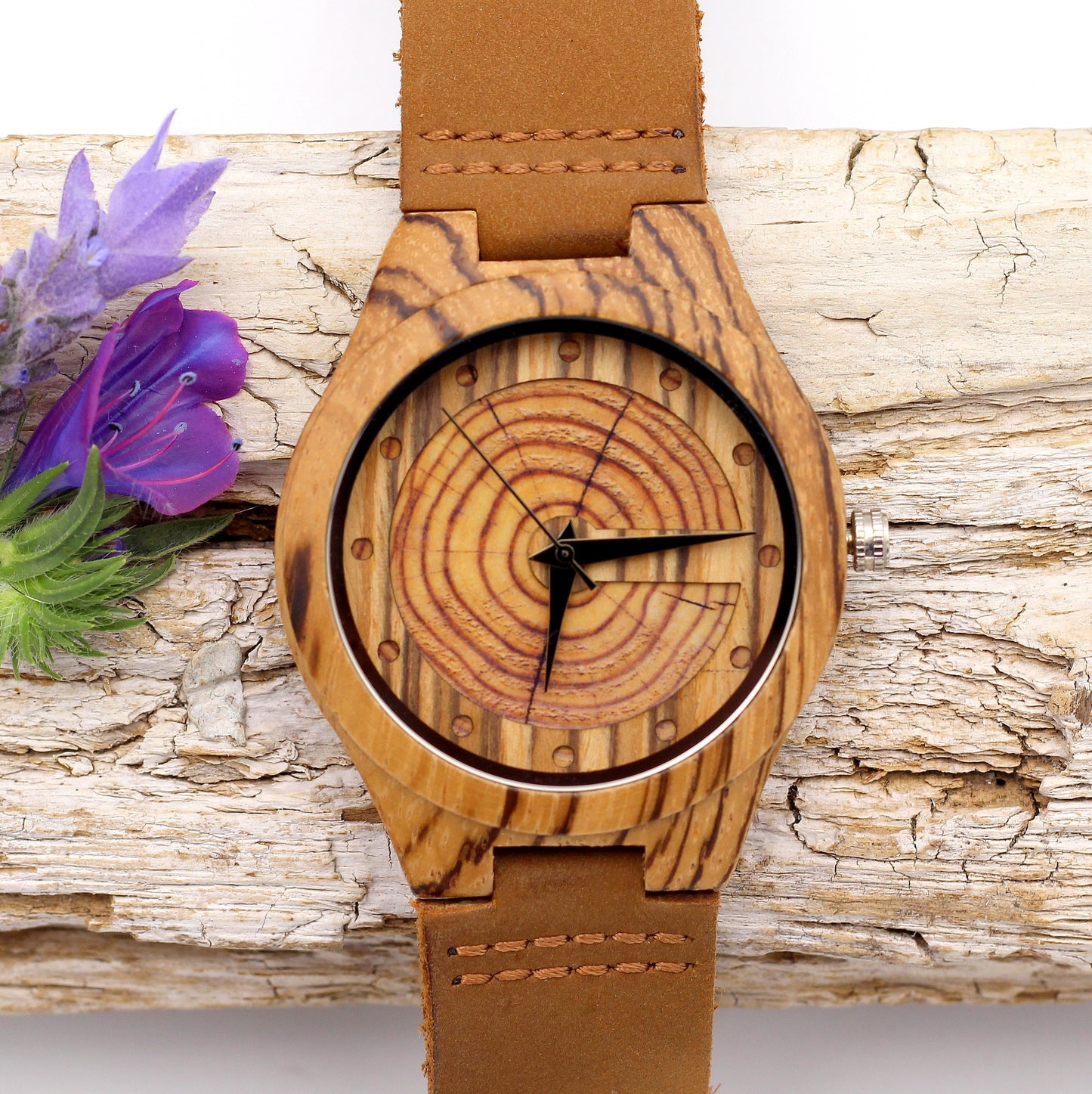 MANLY JACK Wooden Watch with Brown Leather Strap - Hashtag Bamboo