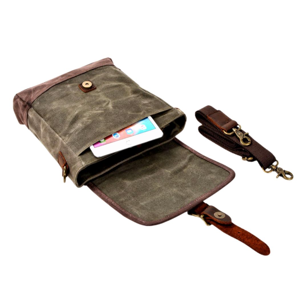 JIM HAWK GREEN Waxed Canvas Genuine Leather Crossbody