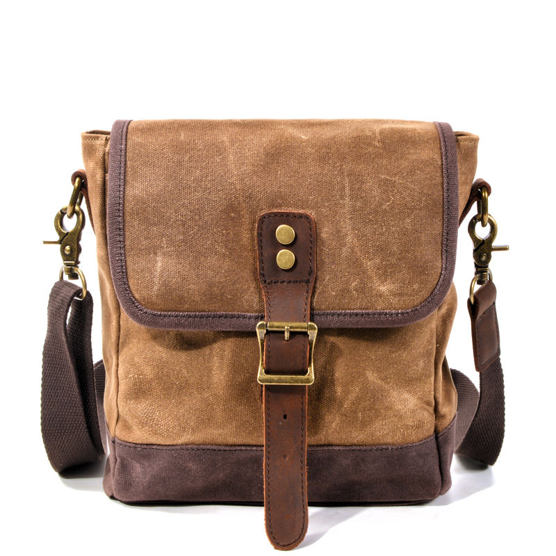 JIM HAWK BROWN Waxed Canvas Genuine Leather Crossbody