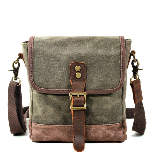 JIM HAWK GREEN Waxed Canvas Genuine Leather Crossbody