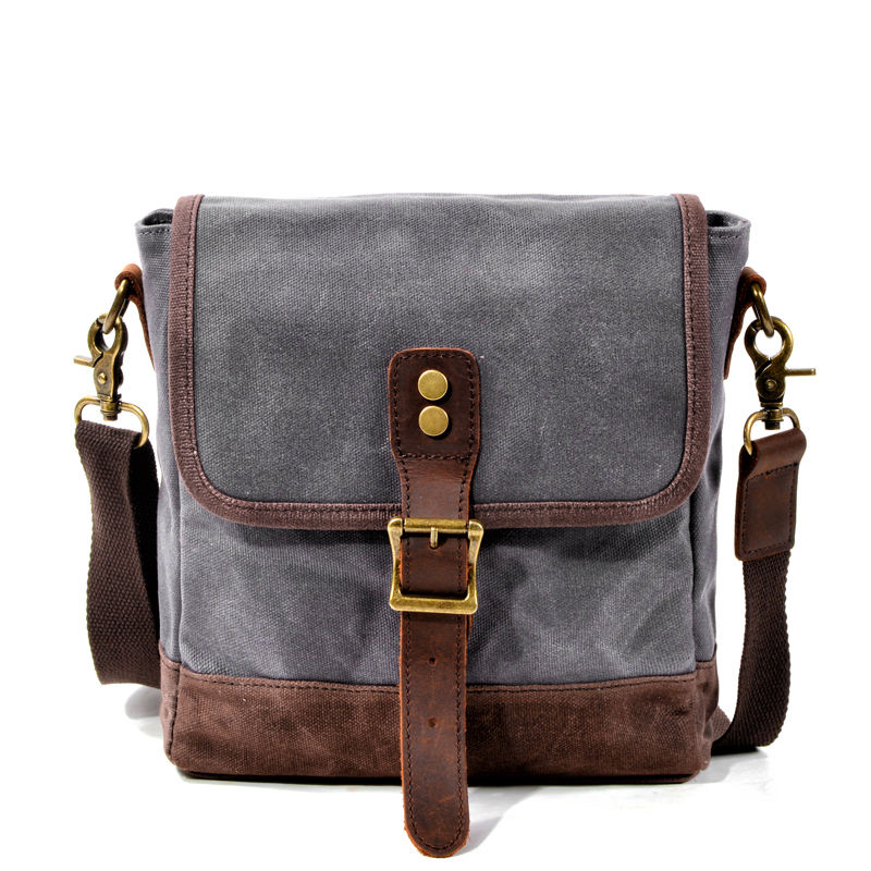 JIM HAWK GREY Waxed Canvas Genuine Leather Crossbody