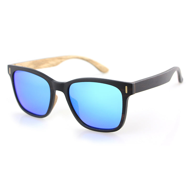 KENYA EBONY BLUE Sunglasses Wood Polarised Mirror Lens - Hashtag Bamboo