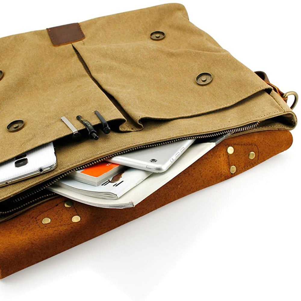 OXFORD FLAX Canvas & Leather Messenger Bag Vintage