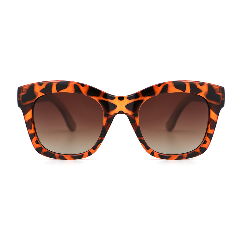 The Khloe Ladies oversize tortoise-shell frames with zebrawood arms and gradient brown polarized lens.