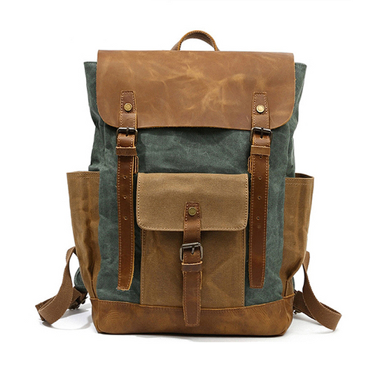 MANJARO GREEN Waxed Canvas Genuine Leather Backpack