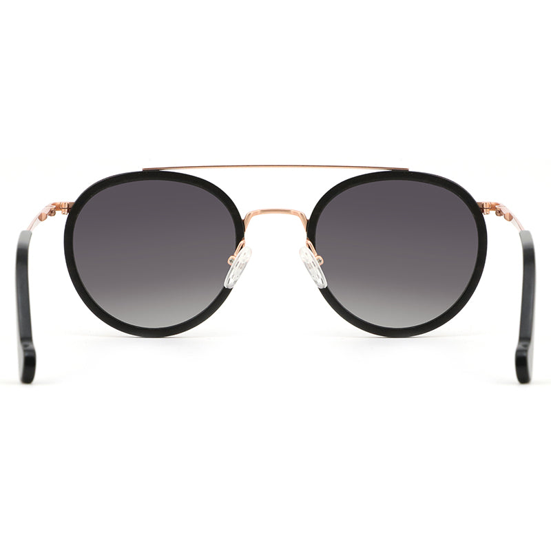 LOHAN BLACK Ebony Wood Round Sunglasses Polarized Lens