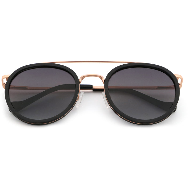 LOHAN BLACK Ebony Wood Round Sunglasses Polarized Lens