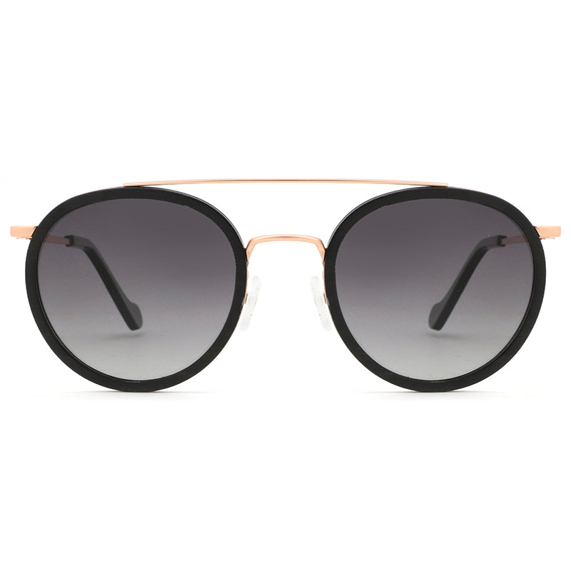 LOHAN BLACK Ebony Wood Round Sunglasses Polarized Lens