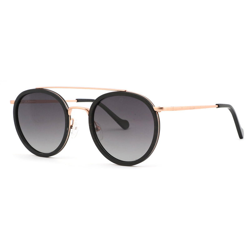 LOHAN BLACK Ebony Wood Round Sunglasses Polarized Lens