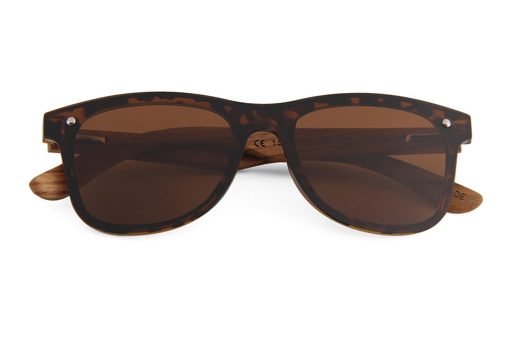 Sunglasses Ladies Tortoise Shell Brown Polarised Lens with Wooden Arms - THE MATRIX - Hashtag Bamboo