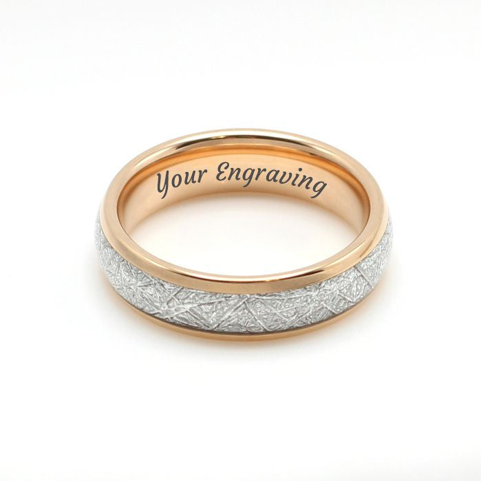 Rose Gold Tungsten Ring Meteorite Inlay 6mm Band