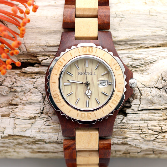 SERENA DUO MISSDATE Ladies Wooden Watch Date Function