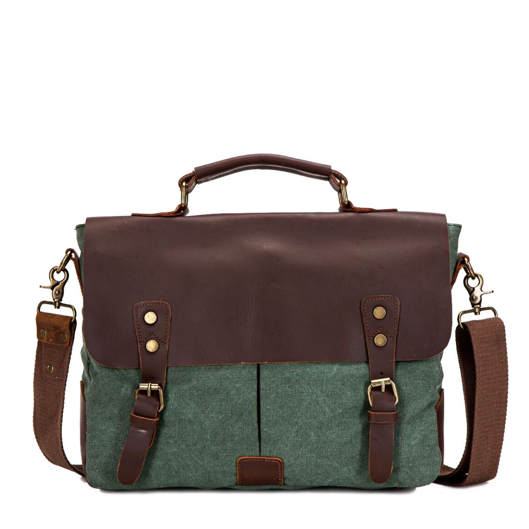 OXFORD GREEN Vintage Canvas & Leather Messenger Bag
