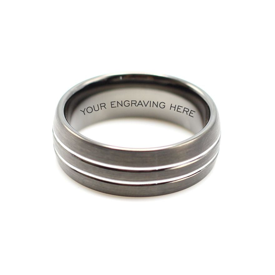 Men's Gunmetal Tungsten Ring with Silver Lines - Hashtag Bamboo