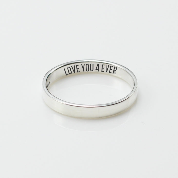 925 silver ring, 3mm flat band, perfect for personalising, either on the inside or outside. Engraving only R60.