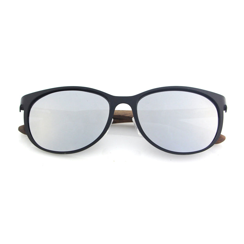 ICONICS SILVER Ladies Sunglasses Polarised Lens Wooden Arms
