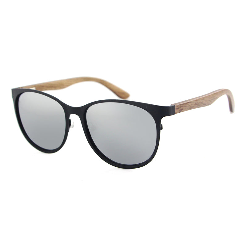 ICONICS SILVER Ladies Sunglasses Polarised Lens Wooden Arms