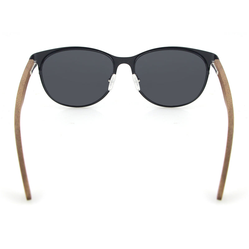 ICONICS SILVER Ladies Sunglasses Polarised Lens Wooden Arms
