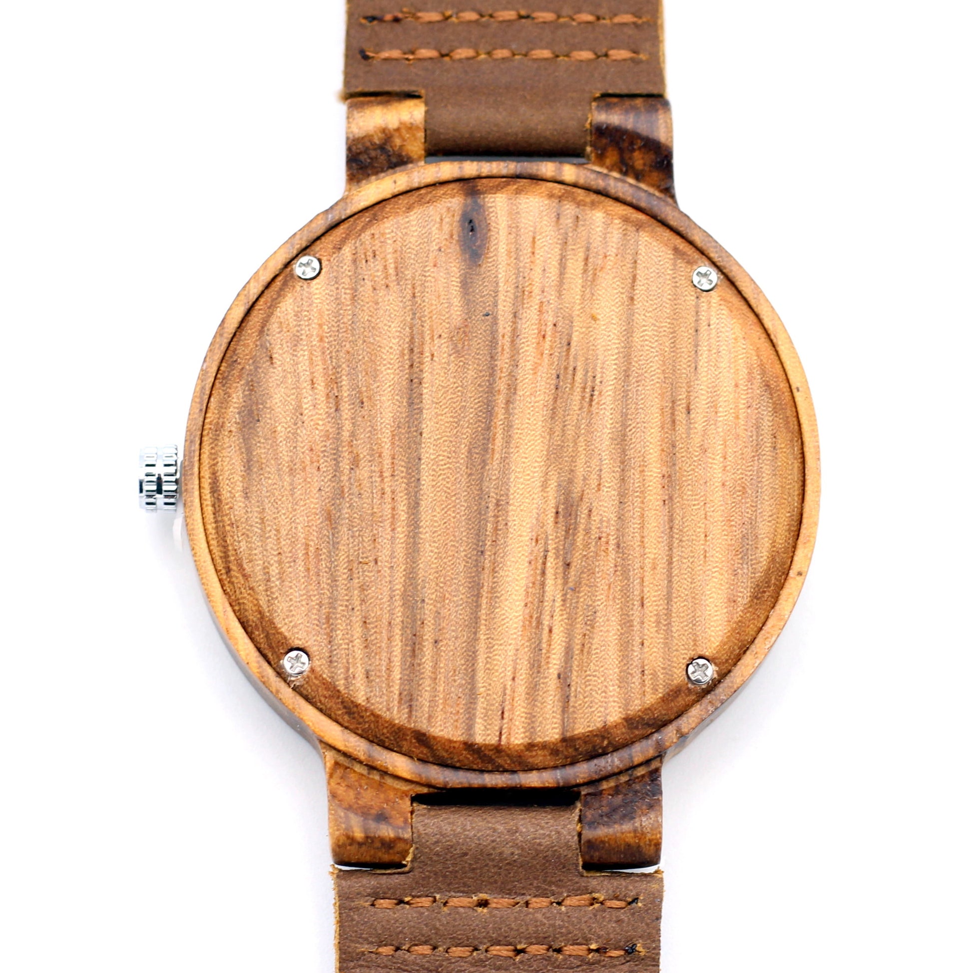 Manly Tawny mens wooden watch in very natural tones. Add engraving on the back for R100. Striking red second hand for a touch of colour.
