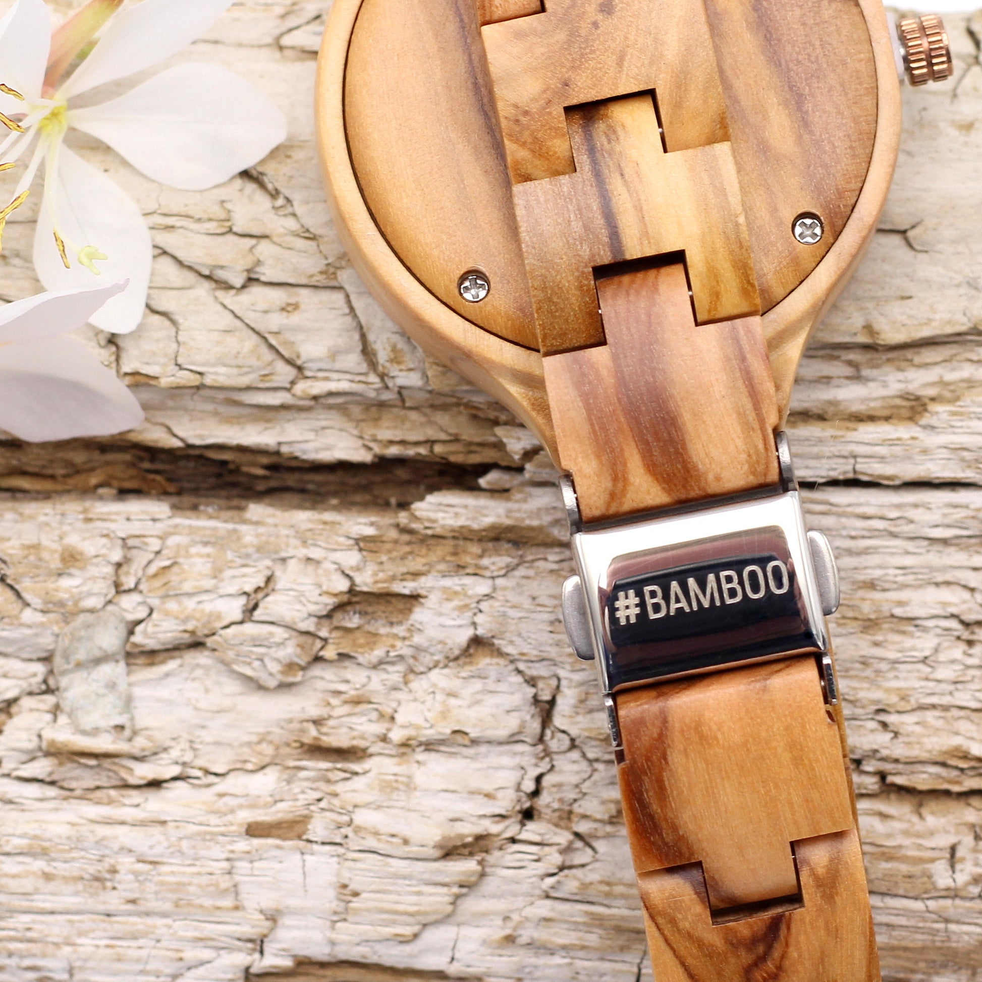 VERONA OLIVE ROSE Ladies Solid Wooden Watch with DATE function - Hashtag Bamboo
