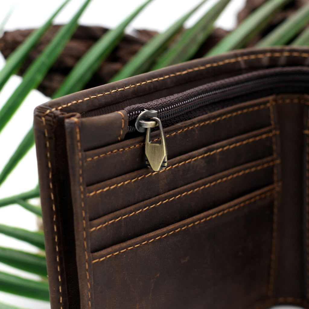 Men's Genuine Leather Wallet RFID Blocking VINTAGE BROWN